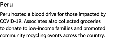 Peru Peru hosted a blood drive for those impacted by COVID 19. Associates also collected groceries to donate to low i...