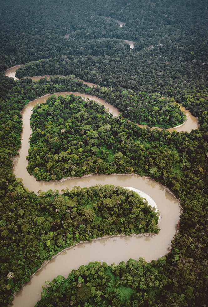 Aerial of Ecuadorian Amazon river basin