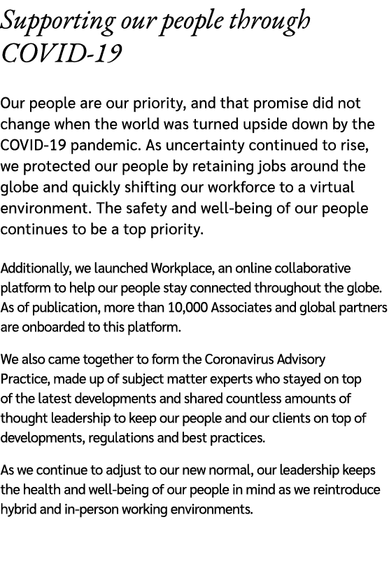 Supporting our people through COVID 19 Our people are our priority, and that promise did not change when the world wa...