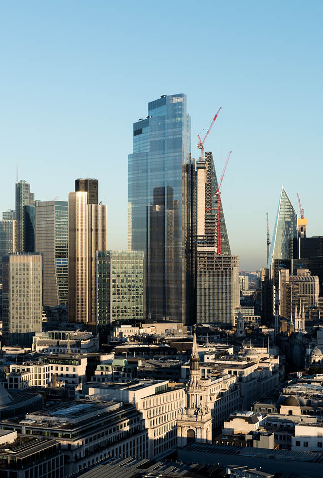 Elevated view of the City of London skyline.